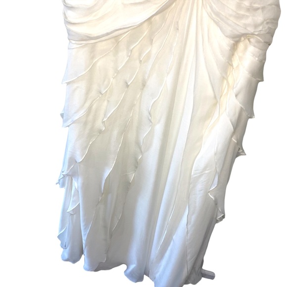 Tadashi Shoji One Shoulder Ivory Chiffon Gown / Wedding Dress Size 12 - Picture 6 of 10